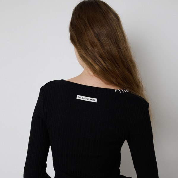 MEENDERI] LAYERED STITCH T-SHIRT - BLACK