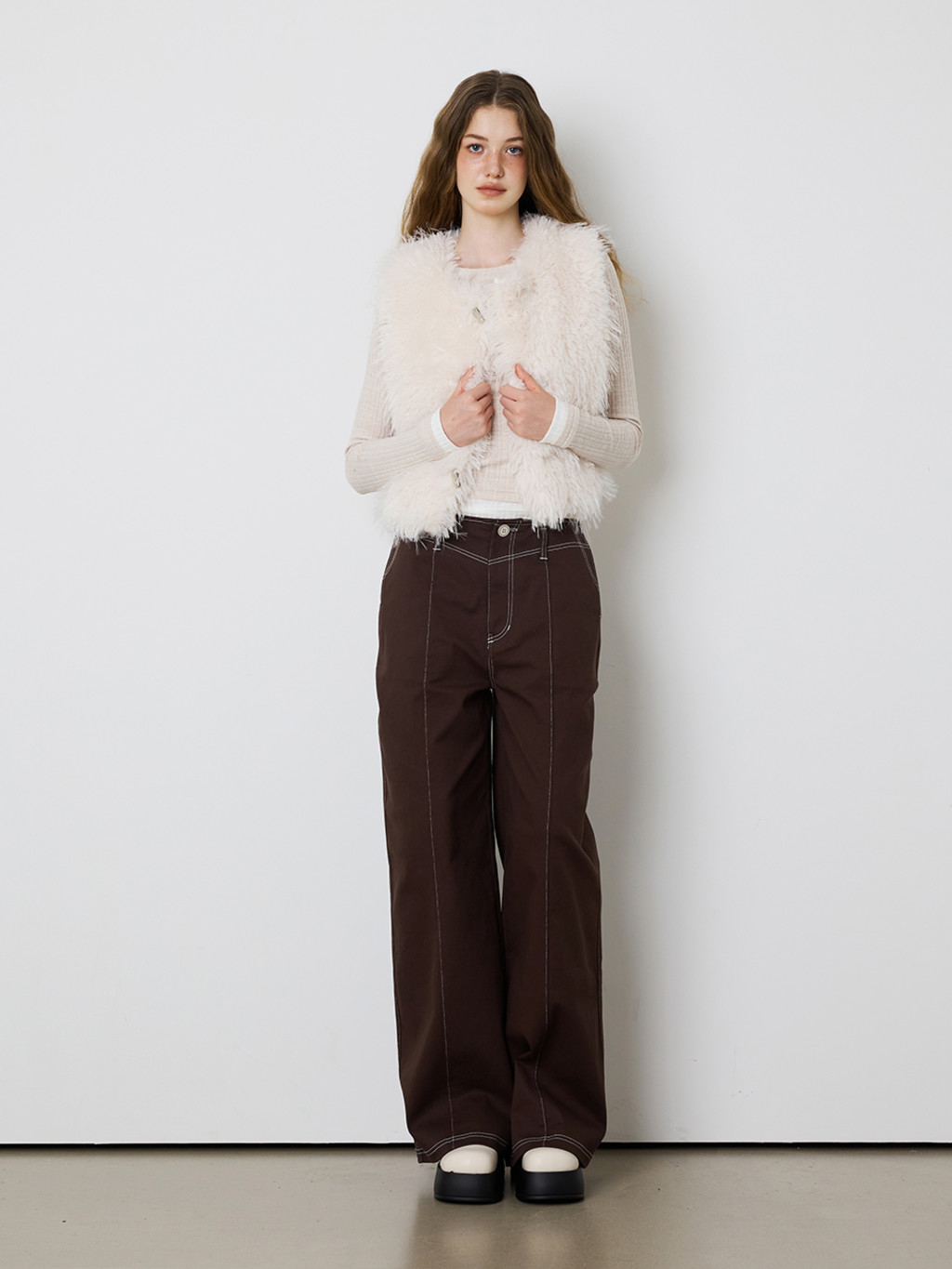 ★MEENDERI★LAYERED STITCH T-SHIRT - BEIGE★正規品/直送料込 Designer fashion, Seoul-fully created | W Concept