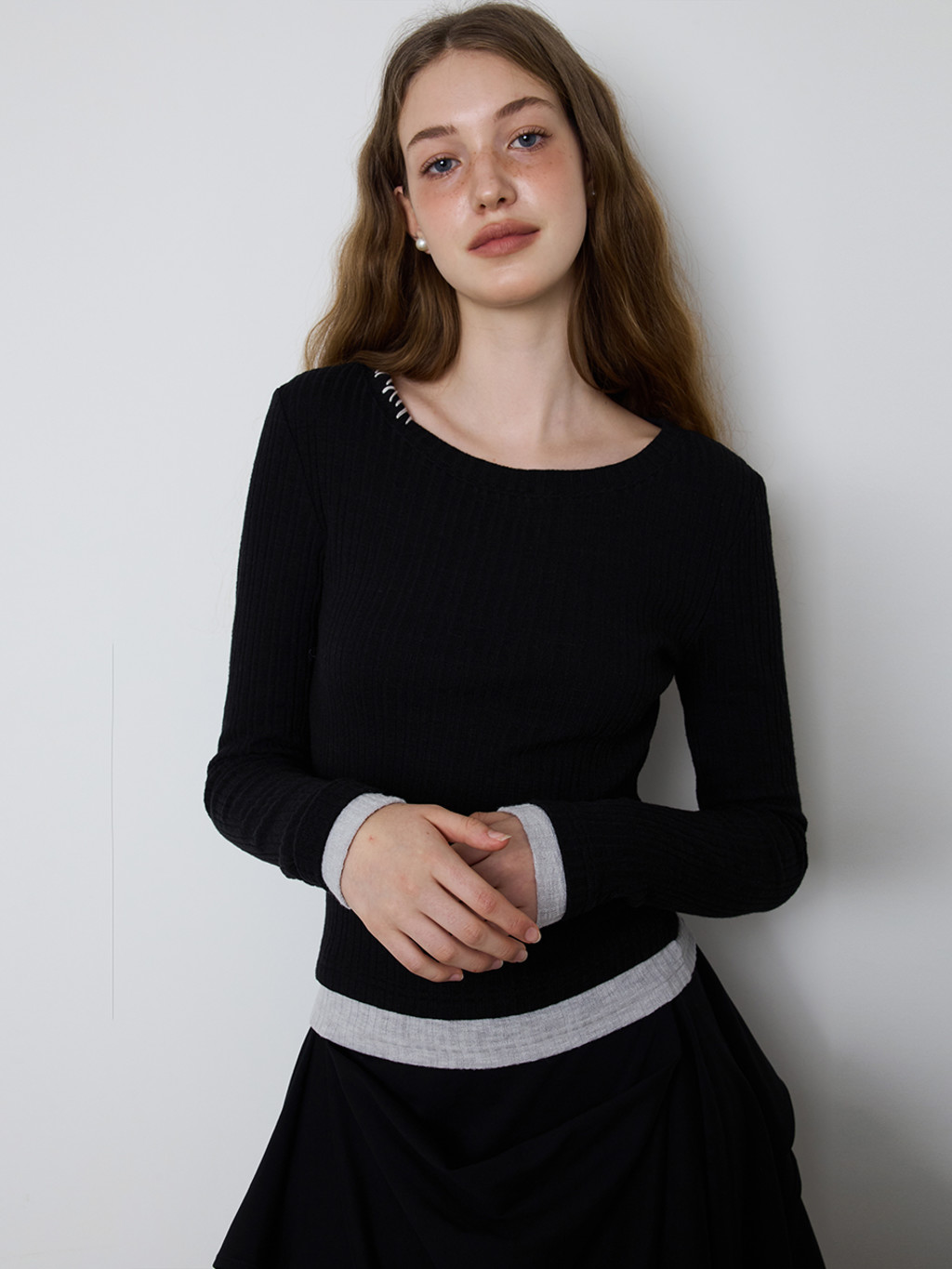 ★MEENDERI★LAYERED STITCH T-SHIRT - GREY★正規品/直送料込 Designer fashion, Seoul-fully created | W Concept