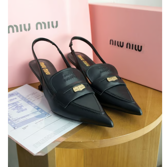 MIUMIU 미우미우 레더 페니 로퍼 키튼힐 슬링백