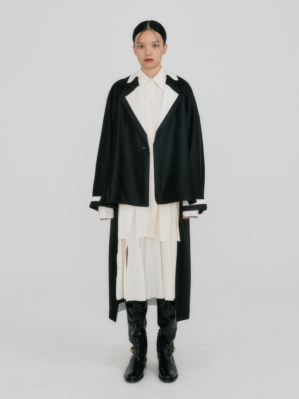 ZENIA Unbalanced Long Coat - Black : EENK SHOP
