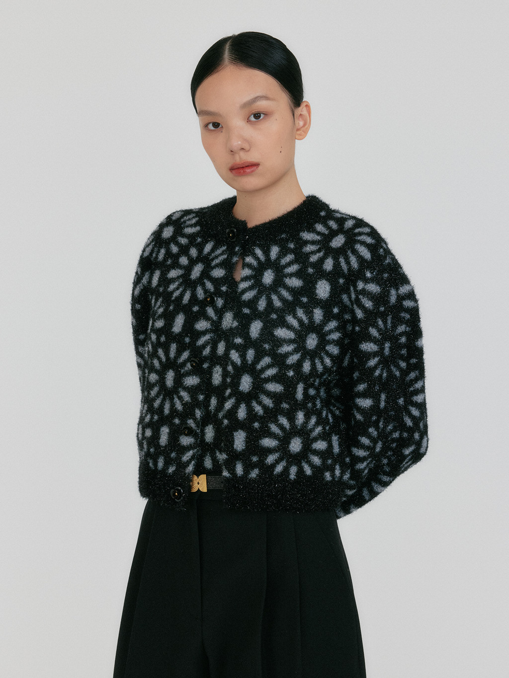 ZOTA Flower Jacquard Knit Cardigan - Black : EENK SHOP ZOTA Flower Jacquard Knit Cardigan - Black : EENK SHOP