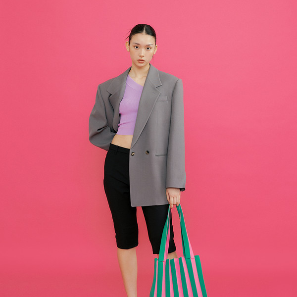 2Way Shopper Bag Pink Green : PLEATSMAMA: Sustainable Knit