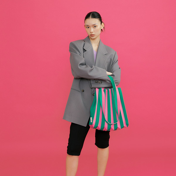 2Way Shopper Bag Pink Green : PLEATSMAMA: Sustainable Knit