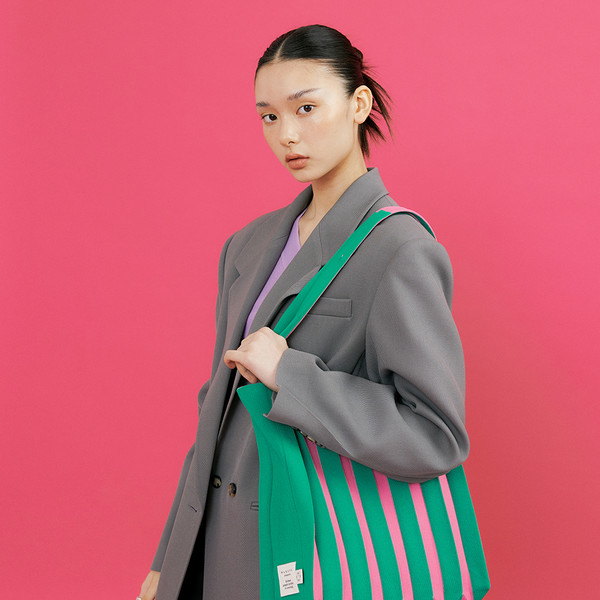 PLEATS MAMA 正規品関税込み 2WAY BAG STIRIPE PINKGREEN 2Way Shopper Bag Pink Green : PLEATSMAMA: Sustainable Knit