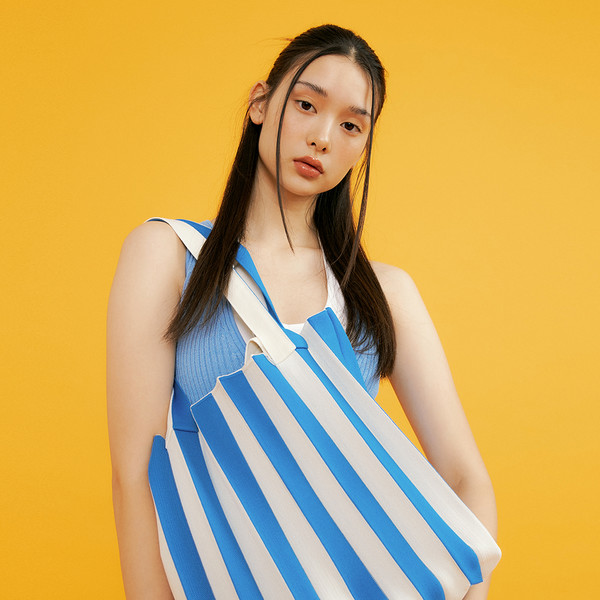 2Way Shopper Bag Blue Stripe : PLEATSMAMA: Sustainable Knit