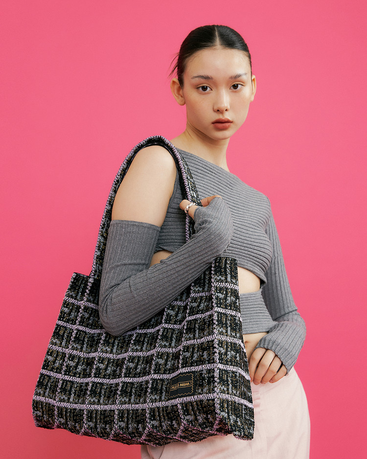 TWEED MINI SACOCHE BAG ORANGE : PLEATSMAMA: Sustainable Knit