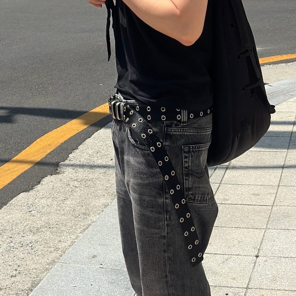 MJD x Kamien Double Hole Belt (Black Shearling Calf Skin) : MJD