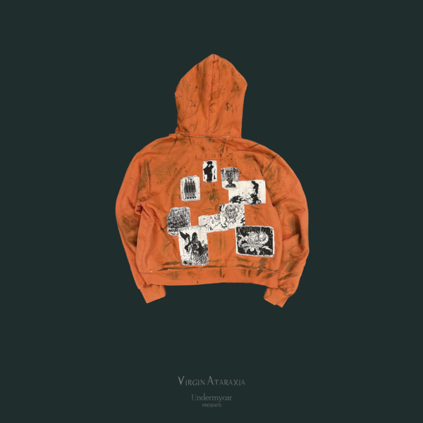 AGED MULTI PATCH DIRTY ORANGE ZIPPED HOODIE - DIRTY ORANGE
