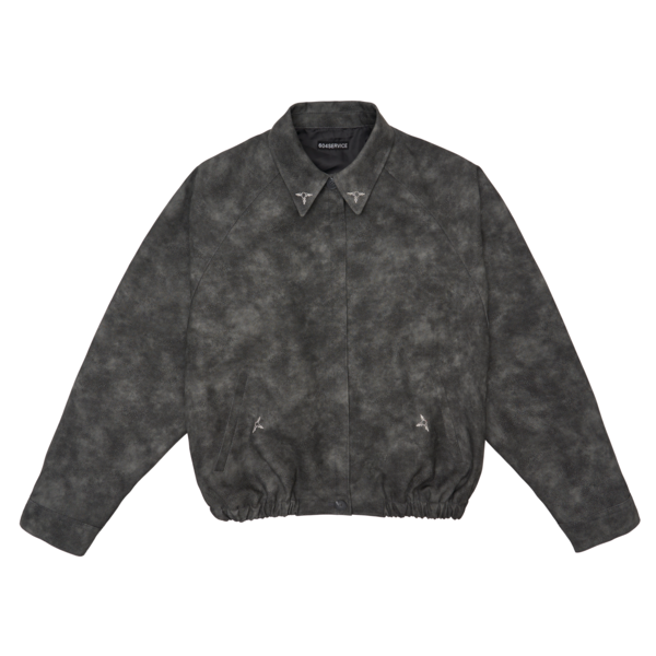 [604サービス] EMBROIDERED LEATHER JACKET 3COLOR LAST RESTOCK ] EMBROIDERED LEATHER JACKET IN CHARCOAL