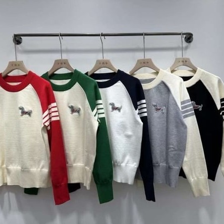 THOM BROWNE 톰브라운 헥터 배색 라운드 니트