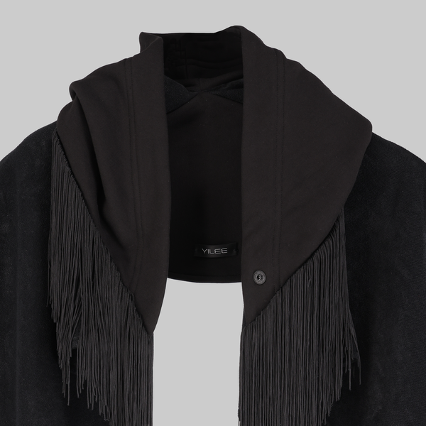 Fringe Hoodie Muffler (Black Terry) *Last piece available