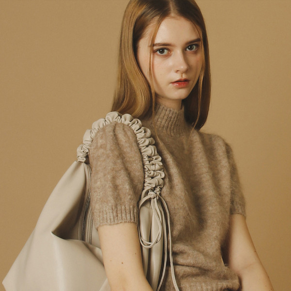 ★masmarulez★ Leather 2way shirring hobo bag _ Beige gray Leather 2way shirring hobo bag _ Beige gray : Masmarulez