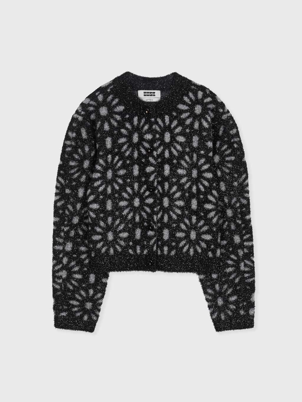 ZOTA Flower Jacquard Knit Cardigan - Black : EENK SHOP