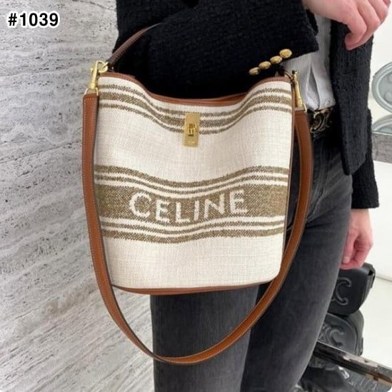 CELINE 셀린느 자카드 스트라이프 텍스타일 & 카프스킨