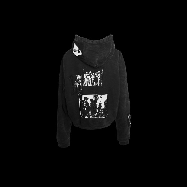 Smoke washed patch zip hoodie - black : emostanceclub