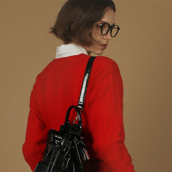Leather ribbon string mini backpack _ Black : Masmarulez