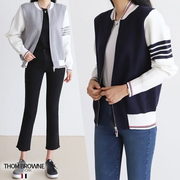 THOM BROWNE 톰브라운 Knit zip up varsity jcaket