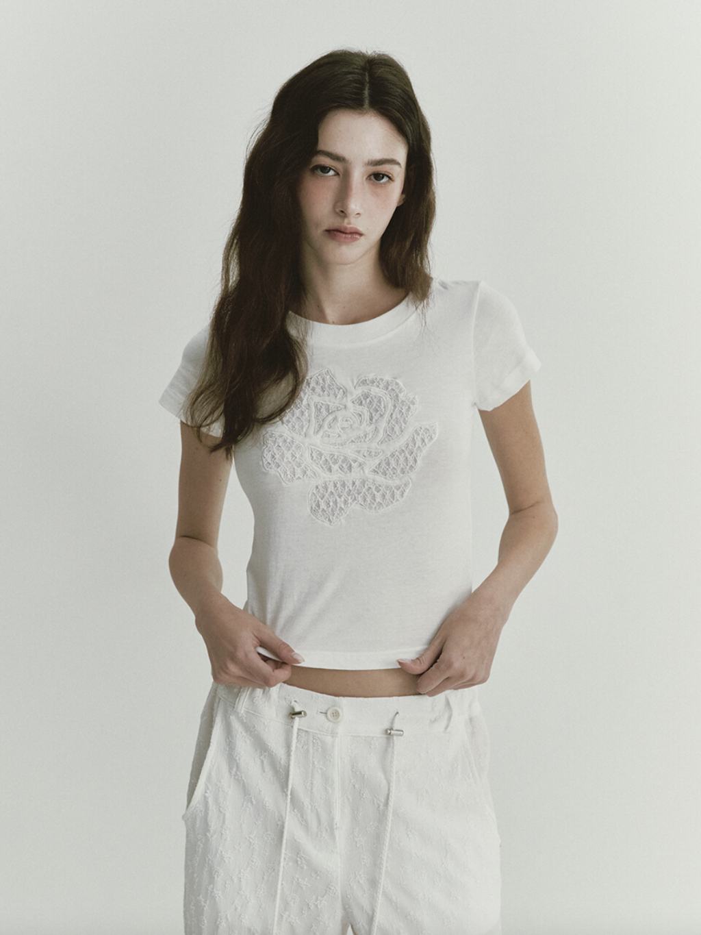Tシャツ・カットソー [ASURA] ROSE APPLIQUE T (IVORY) ROSE APPLIQUE T (IVORY) : ASURA