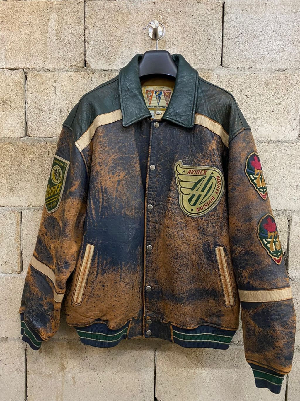 XL] 90's Avirex All Canadian Division Hockey Team Leather Vasity