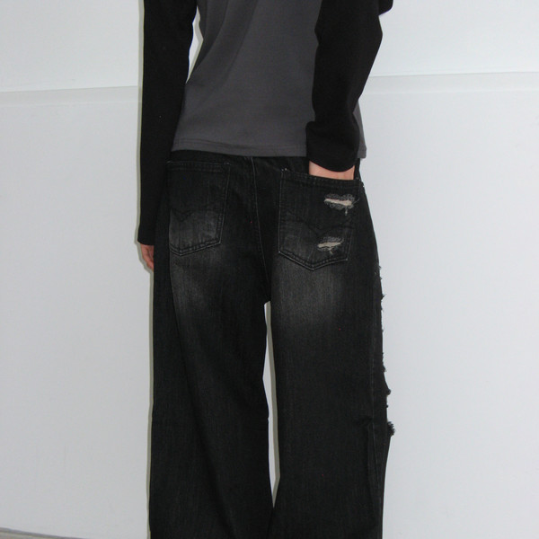 Faye Damage Jeans - Black : 락케이크 Rock Cake