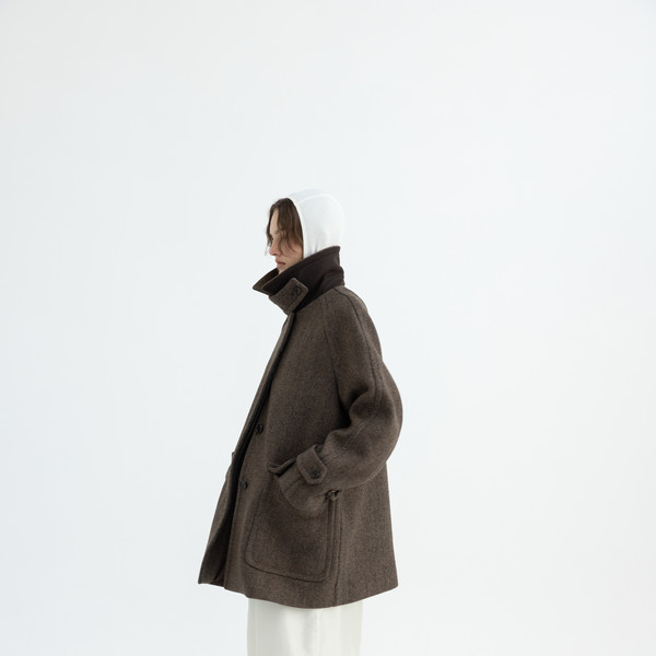 Wool half coat (brown) : MONOHA