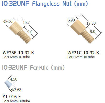 [Fitting] PEEK Flangeless Fittings 10-32UNF Thread Flat bottom 용 : 티디엘사이언스