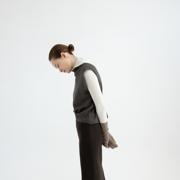 Wool basic H skirt (gray / brown) : MONOHA