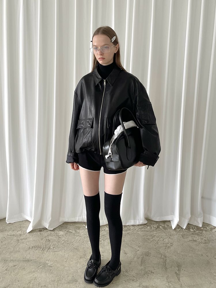 PFF GIRL Black Sheepskin Pilot Jacket : 유스키트 YOUTHKIT