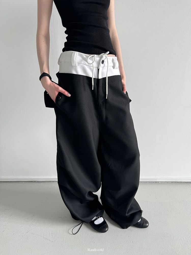 ROCKRIO RARELICOLD Waist splicing side pocket wide leg black 