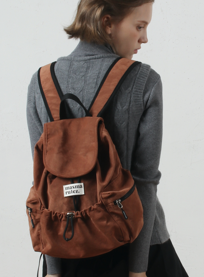 mini ver. Suede flap backpack _ Brown : Masmarulez [마스마룰즈]