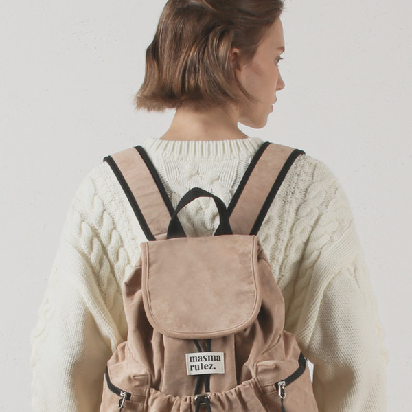 mini ver. Suede flap backpack _ Beige : Masmarulez [마스마룰즈]