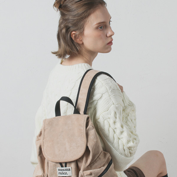 mini ver. Suede flap backpack _ Beige : Masmarulez [마스마룰즈]