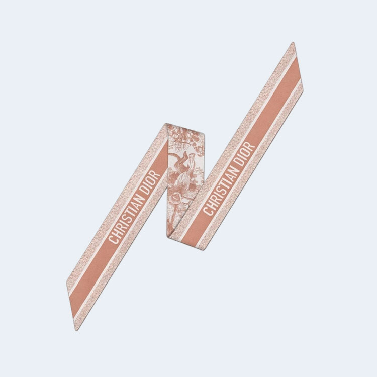 디올 아이보리 앤 핑크 실크 트윌 미차 스카프