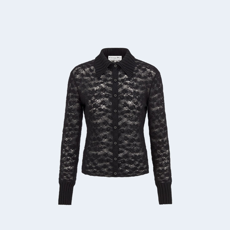 디올 블랙 모헤어 울 오픈워크 니트 가디건