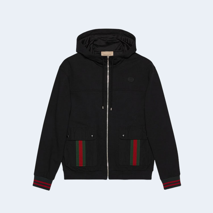 구찌 웹 코튼 저지 후드 자켓