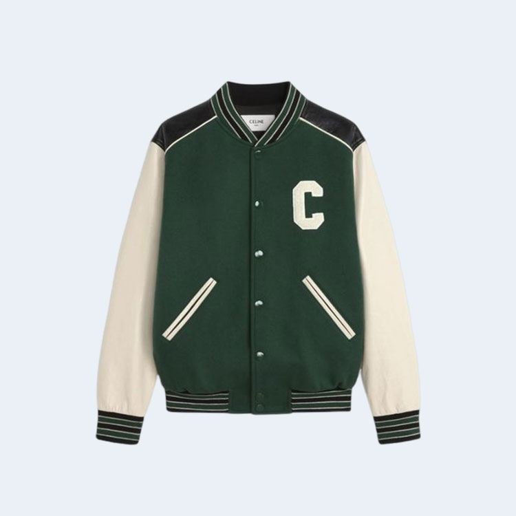 셀린느 C로고 울 바시티 자켓 그린