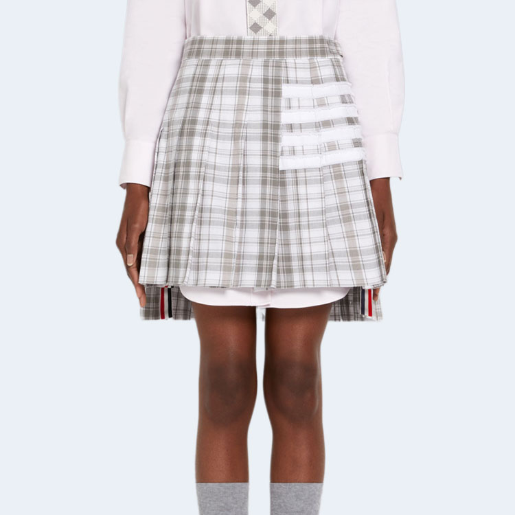 톰브라운 미디엄 그레이 스트라이프 4-바 드롭백 플리츠 미니 스커트