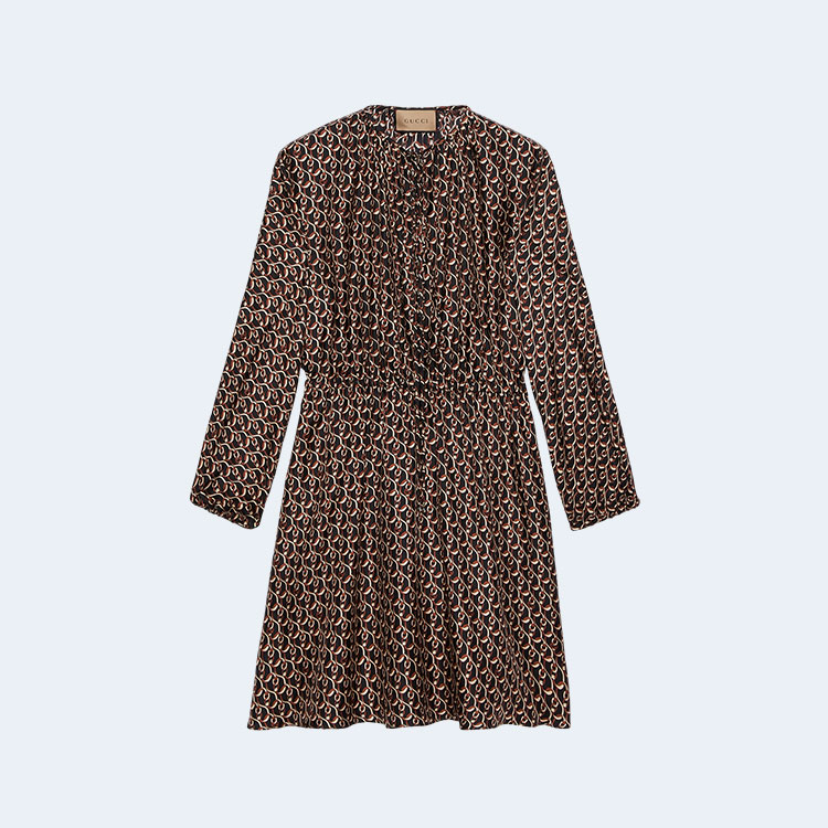 구찌 인터라킹 체인 프린트 실크 드레스