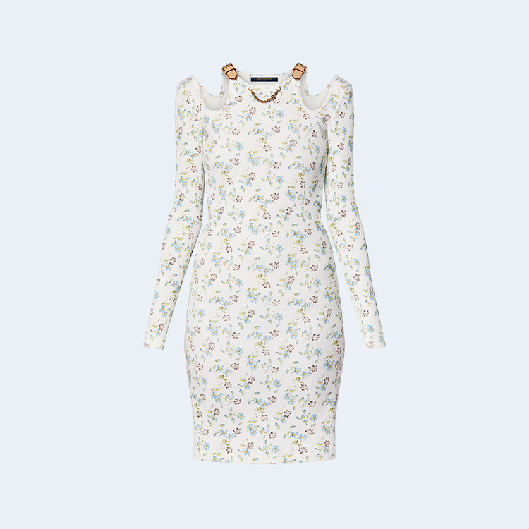 루이비통 플로럴 프린트 아일릿 스트랩 드레스 1AFGE5