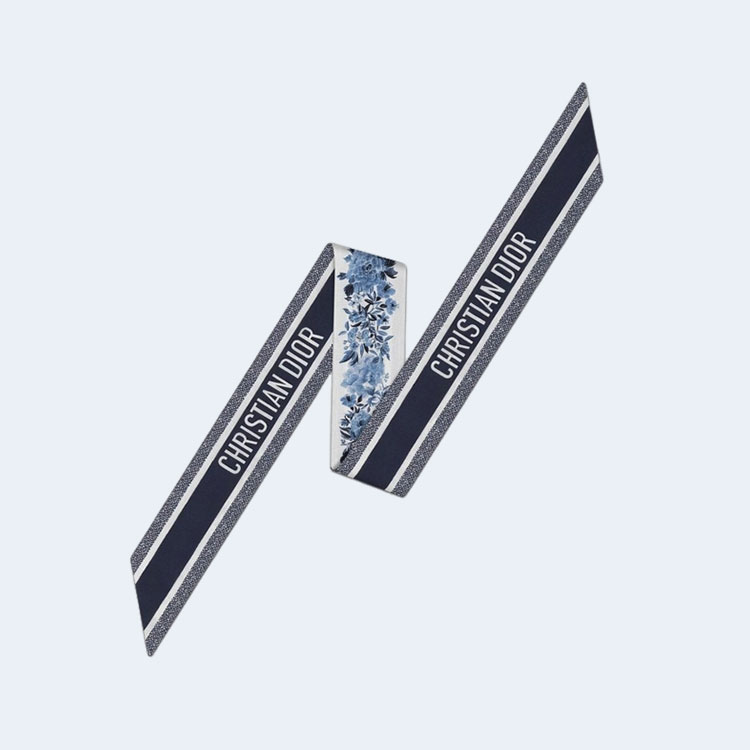 디올 아이보리 앤 블루 실크 트윌 미차 스카프