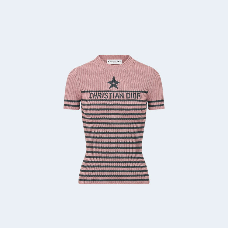 디올 디오리비에라 반소매 핑크 스웨터