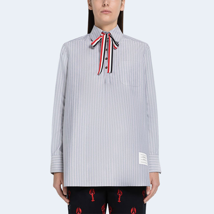 톰브라운 섀도 핀스트라이프 보타이 블루종 셔츠