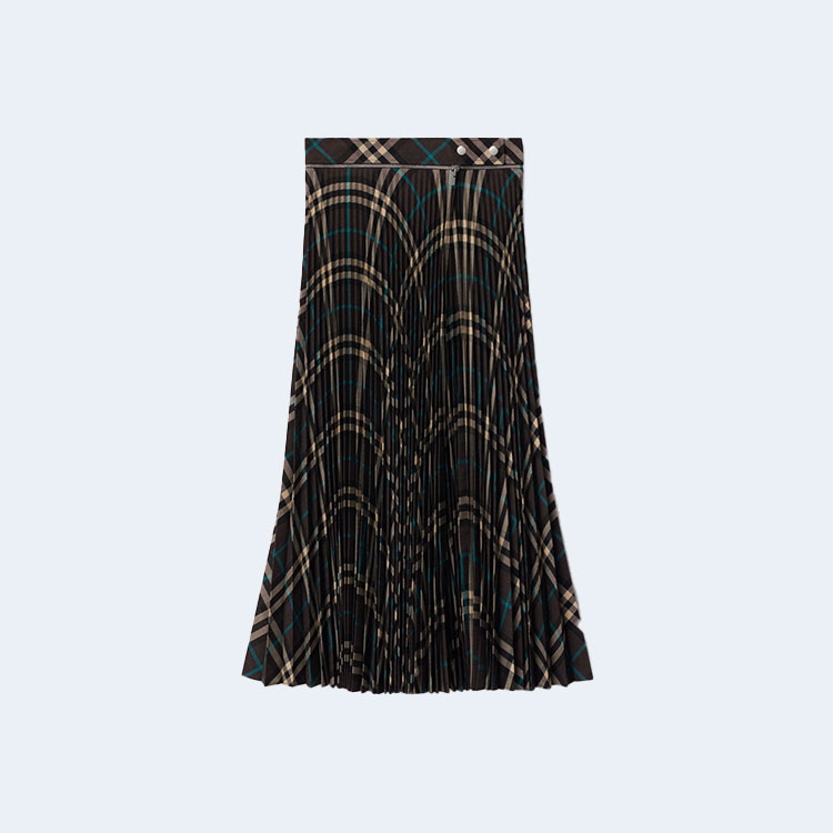버버리 플리츠 체크 울 블렌드 스커트