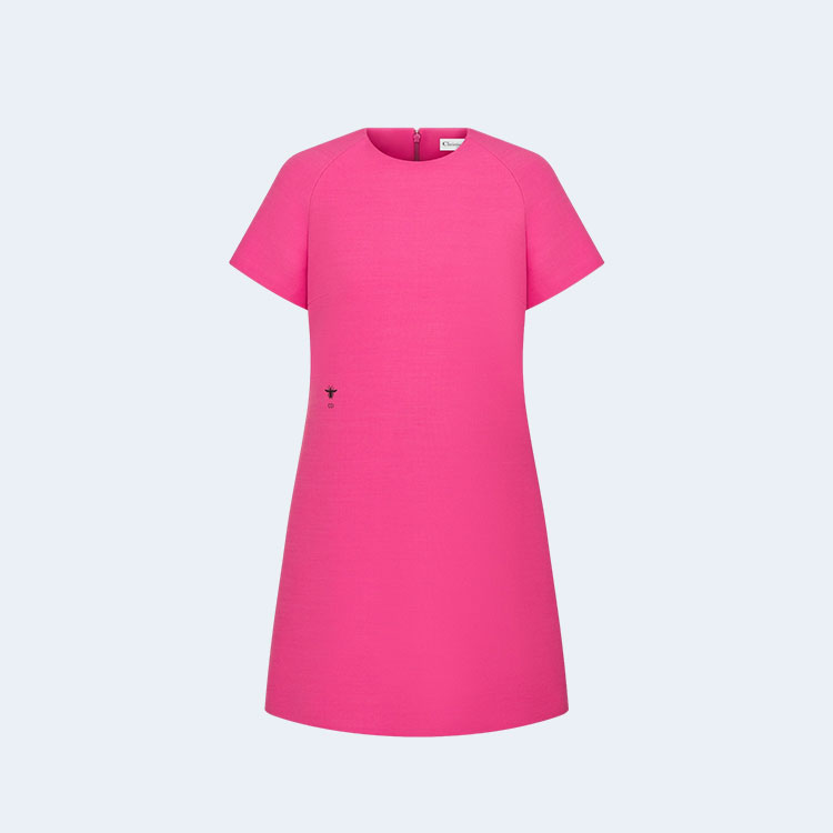 디올 울 실크 스트레이트 드레스 핑크