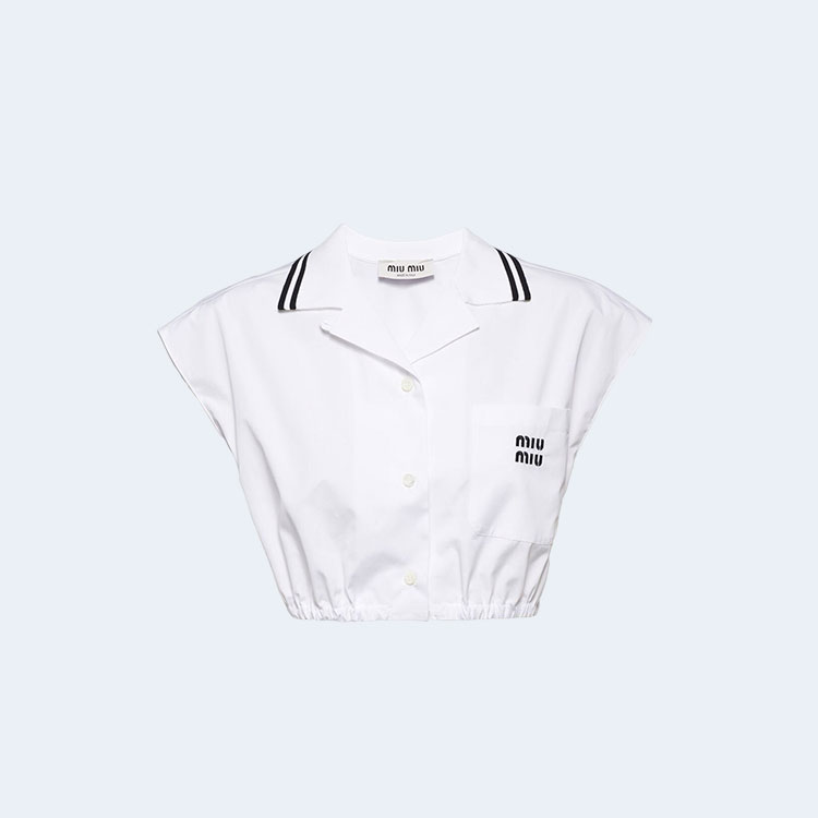 미우미우 로고 프린트 포플린 셔츠