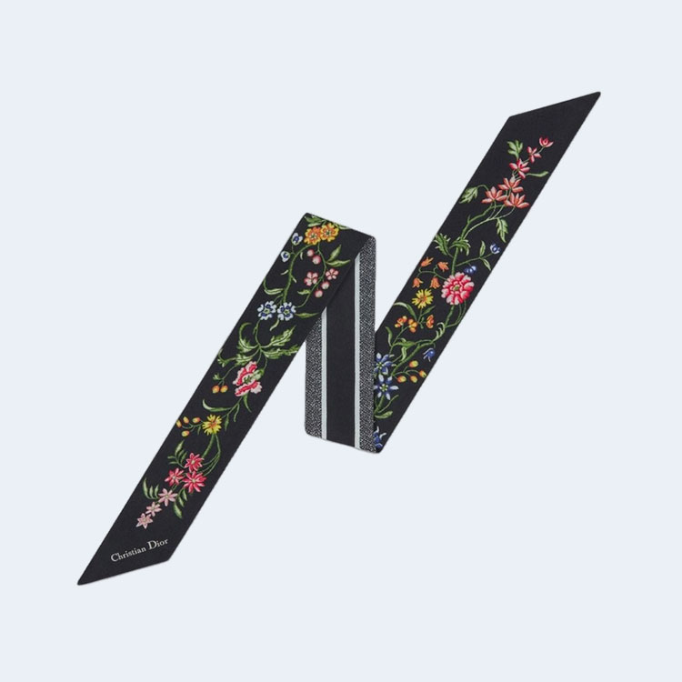 디올 블랙 멀티 컬러 실크 트윌 미차 스카프