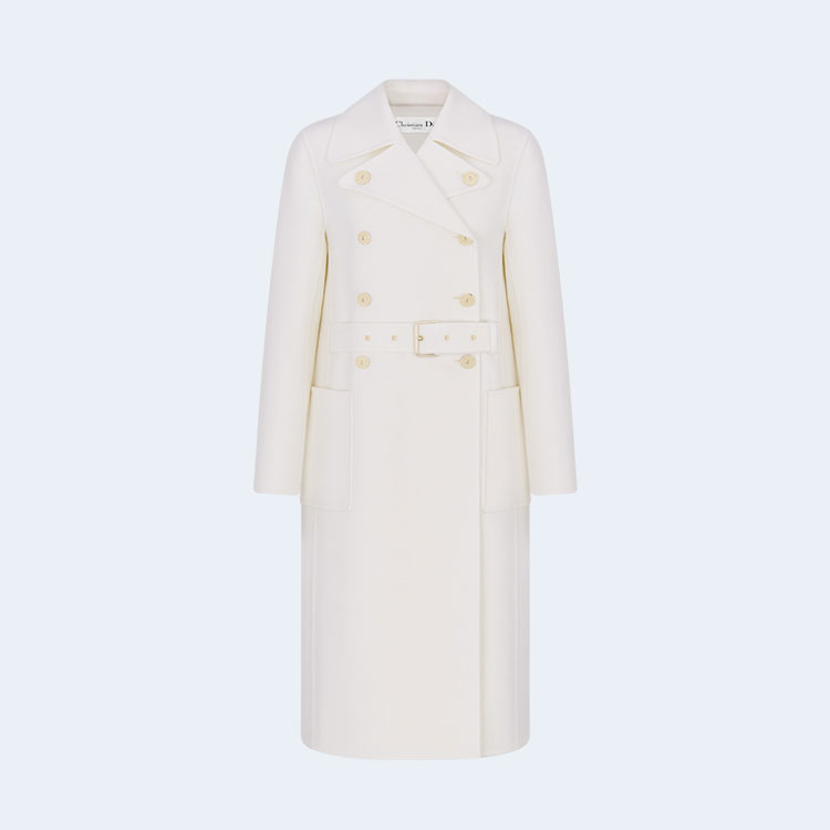 디올 울 캐시미어 벨트 화이트 코트