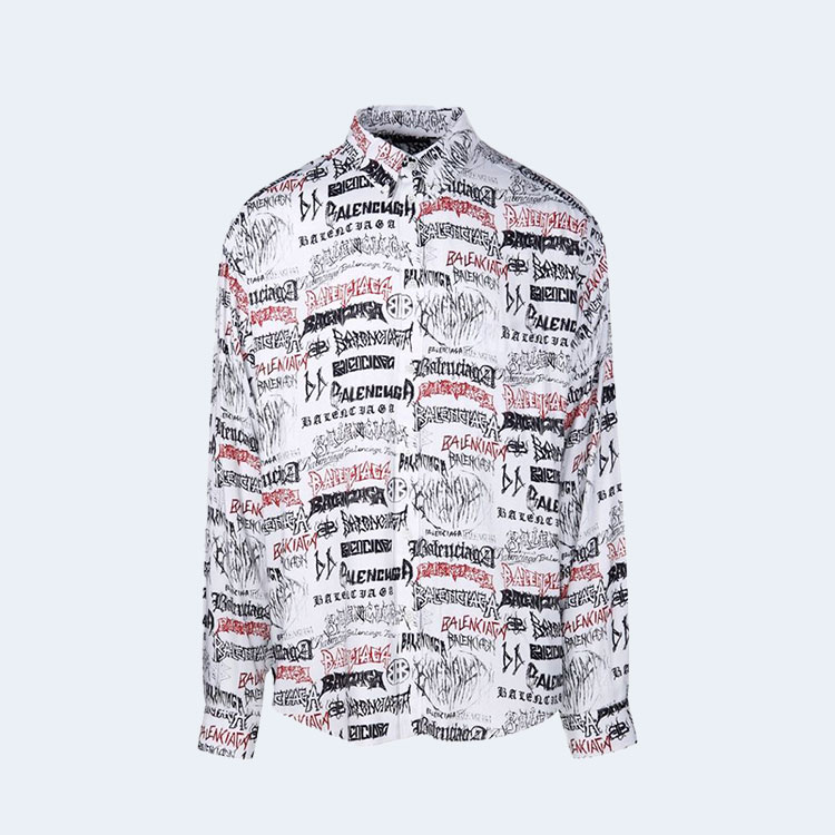 발렌시아가 올 오버 로고 롱 슬리브 셔츠