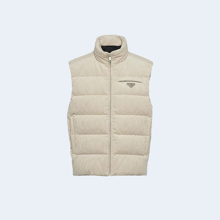 프라다 코듀로이 다운 패딩 베스트 아이보리